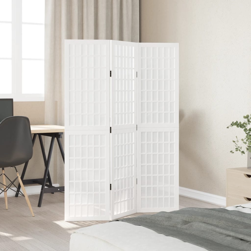 Room Divider 3 Panels White Solid Wood Paulownia